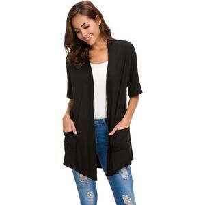 EXCLUSIVELY MISOOK Women's Black Short Sleeve Duster Cardigan Sweater Size S